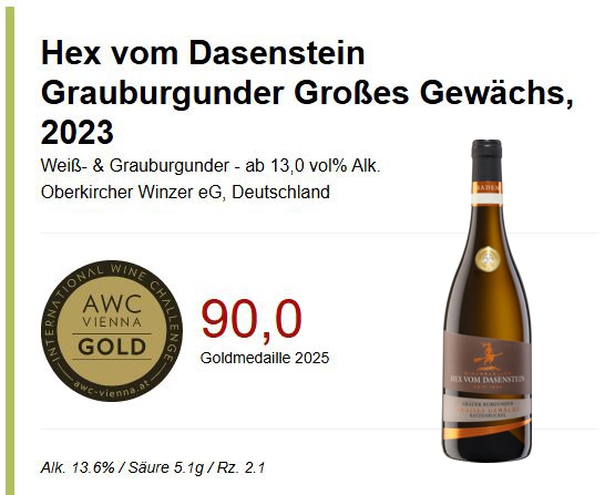 Hex vom Dasenstein Großes Gewächs, Katzenbuckel Grauer Burgunder QbA trocken