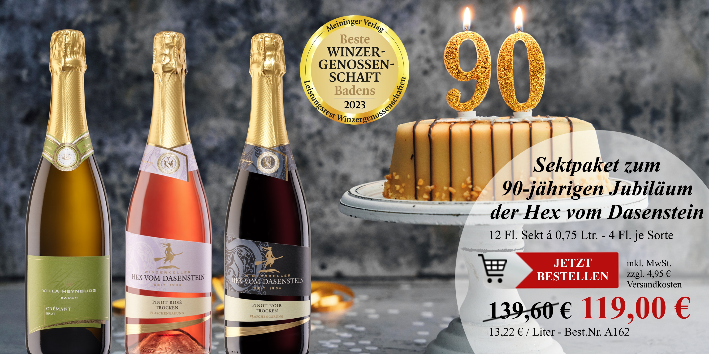 Aktionspaket "Sekt zum 90-jährigen Jubiläum" 12 Fl, Hex vom Dasenstein 