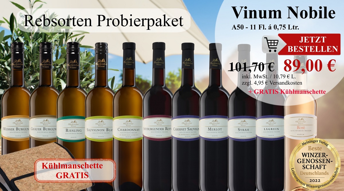 Aktionspaket " Vinum Nobile" 11 Flaschen, Probierpaket mit Kühlmanschette