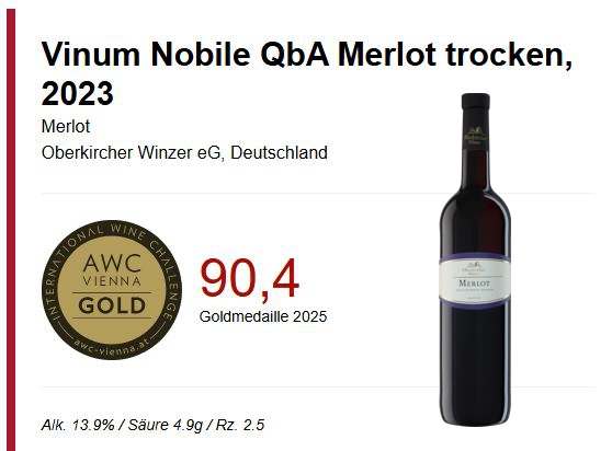 Vinum Nobile , Merlot Qualitätswein trocken