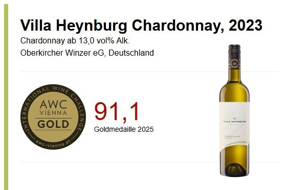 Auszeichnung AWC Vienna Chardonnay