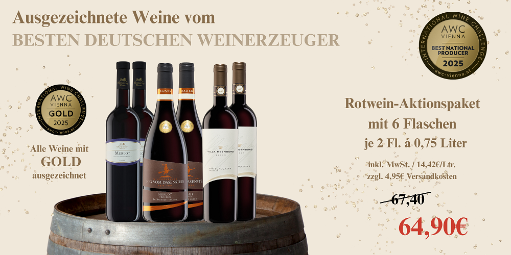 Aktionspaket "Ausgezeichnete Rotweine", vom besten deutschen Erzeuger Aktionspaket "Ausgezeichnete Rotweine", vom besten deutschen Erzeuger