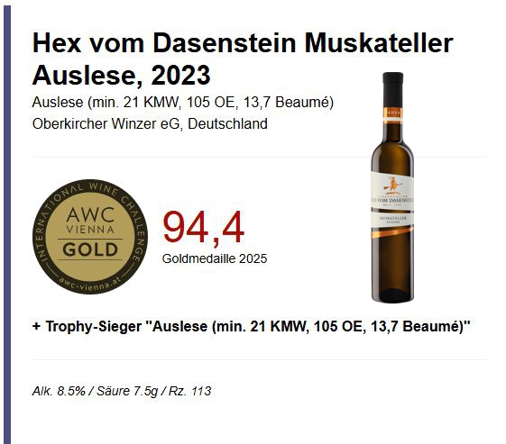 Hex vom Dasenstein, Muskateller Auslese