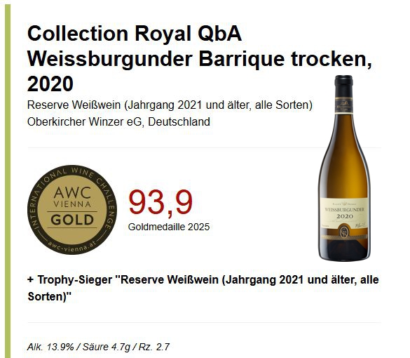 COLLECTION ROYAL , Weißer Burgunder QbA trocken -Barrique-