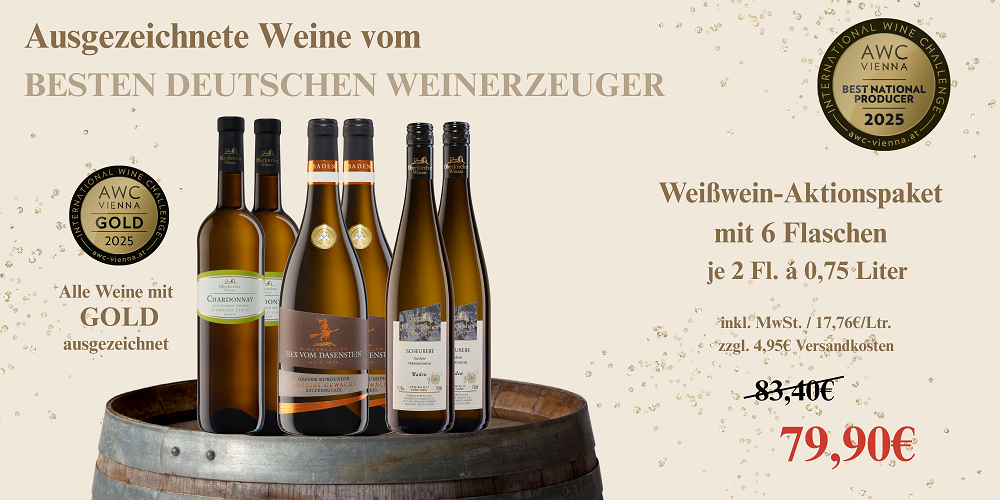 Aktionspaket "Ausgezeichnete Weißweine", vom besten deutschen Erzeuger Aktionspaket "Ausgezeichnete Weißweine", vom besten deutschen Erzeuger