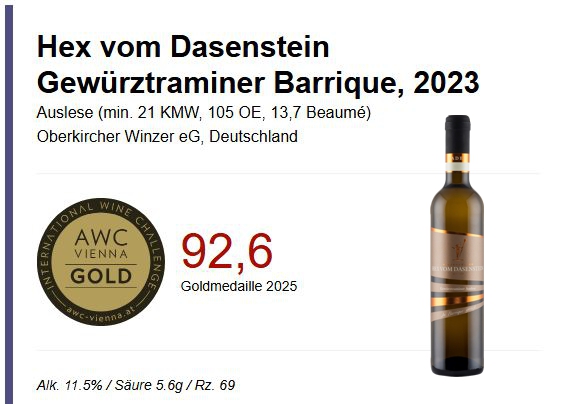 Hex vom Dasenstein BARRIQUE, Gewürztraminer Auslese edelsüß