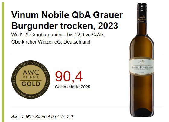 Vinum Nobile , Grauer Burgunder Qualitätswein trocken